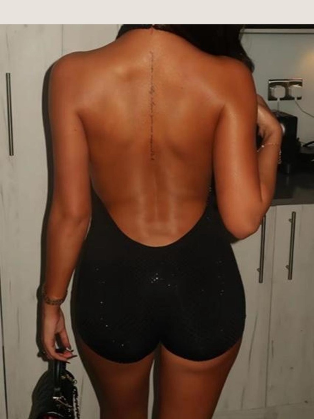 Fashion Nova Black Sparkle Backless Mini Romper